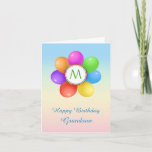 Monogram Rainbow-Ballons Blume Grandson Birthday Karte<br><div class="desc">mit Monogramm Geburtstagskarte für Ihren Grandson - Farbenfrohe Regenbogenballons Blume und Konfetti.  Sie können den Text nach Ihren Wünschen anpassen,  Schriftart,  Farbe und Größe vor der Karte und innen ändern.</div>