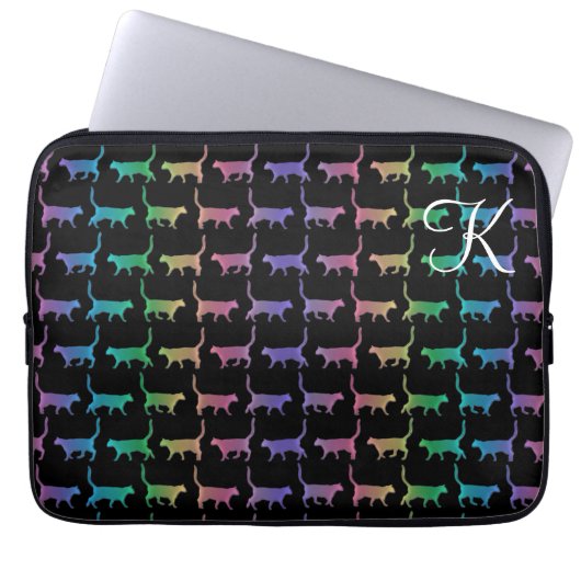 Monogram Rainbow Cats Animal Pattern Laptop Sleeve (Vorderseite)