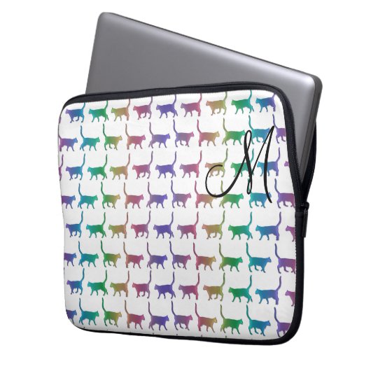 Monogram Rainbow Cats Animal Pattern Laptop Sleeve (Vorderseite Links)