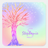 Monogram Rainbow Colors Girl Quadratischer Aufkleber (Vorderseite)