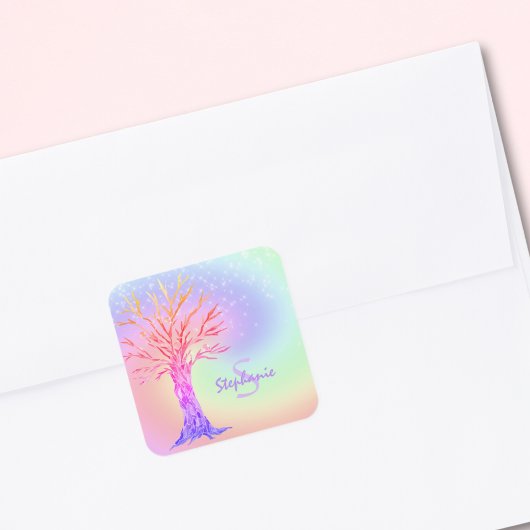 Monogram Rainbow Colors Girl Quadratischer Aufkleber