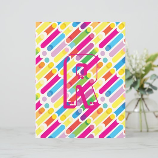 Monogram Rainbow Diagonal Lines Muster Pop Art (Stehend Vorderseite)
