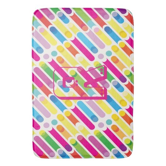 Monogram Rainbow Diagonal Lines Muster Pop Art Badematte (Vorderseite Vertikal)