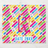 Monogram Rainbow Diagonal Lines Muster Pop Art Bierflaschenetikett (Einzelnes Label)