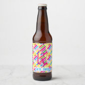 Monogram Rainbow Diagonal Lines Muster Pop Art Bierflaschenetikett (Vorderseite)
