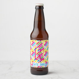 Monogram Rainbow Diagonal Lines Muster Pop Art Bierflaschenetikett