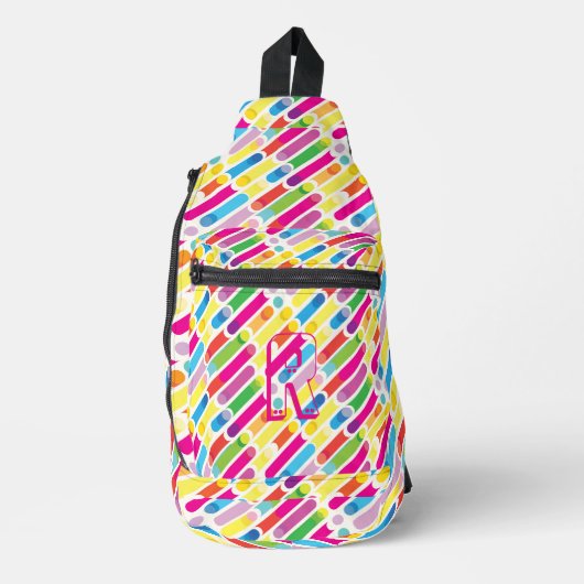 Monogram Rainbow Diagonal Lines Muster Pop Art Crossbody Bag (Vorderseite)