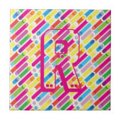 Monogram Rainbow Diagonal Lines Muster Pop Art Fliese (Vorderseite)