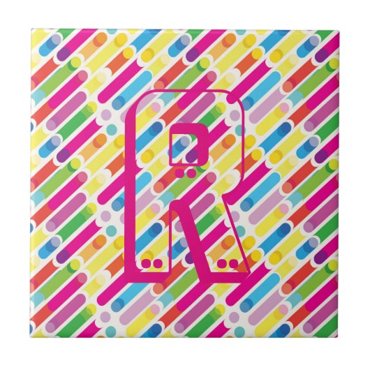Monogram Rainbow Diagonal Lines Muster Pop Art Fliese (Vorderseite)
