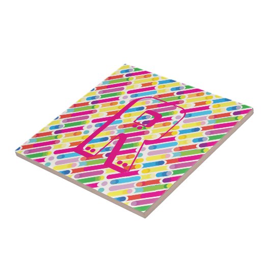 Monogram Rainbow Diagonal Lines Muster Pop Art Fliese (Seite)