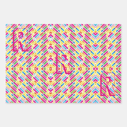 Monogram Rainbow Diagonal Lines Muster Pop Art Geschenkpapier Set (Vorderseite 3)