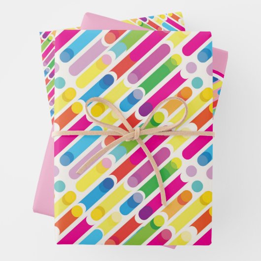 Monogram Rainbow Diagonal Lines Muster Pop Art Geschenkpapier Set (Beispiel)