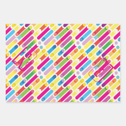 Monogram Rainbow Diagonal Lines Muster Pop Art Geschenkpapier Set (Vorderseite)