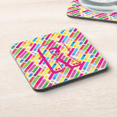 Monogram Rainbow Diagonal Lines Muster Pop Art Getränkeuntersetzer (Linke Seite)