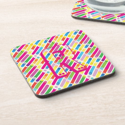 Monogram Rainbow Diagonal Lines Muster Pop Art Getränkeuntersetzer (Linke Seite)