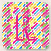 Monogram Rainbow Diagonal Lines Muster Pop Art Getränkeuntersetzer (Vorderseite)