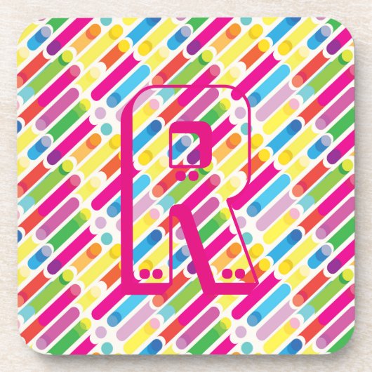 Monogram Rainbow Diagonal Lines Muster Pop Art Getränkeuntersetzer (Vorderseite)