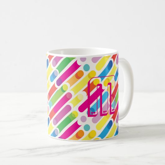Monogram Rainbow Diagonal Lines Muster Pop Art Kaffeetasse (VorderseiteRechts)
