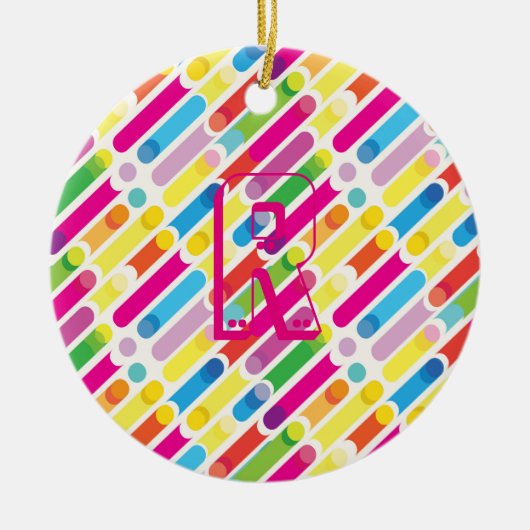 Monogram Rainbow Diagonal Lines Muster Pop Art Keramik Ornament (Vorne)