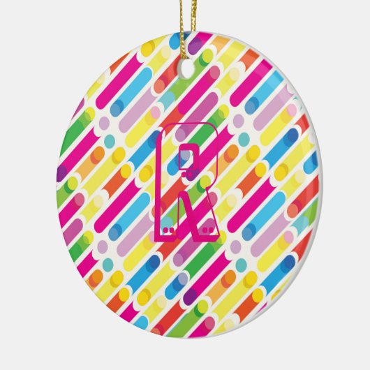 Monogram Rainbow Diagonal Lines Muster Pop Art Keramik Ornament (Links)