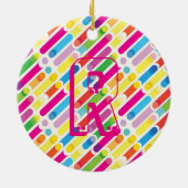 Monogram Rainbow Diagonal Lines Muster Pop Art Keramik Ornament (Hinten)