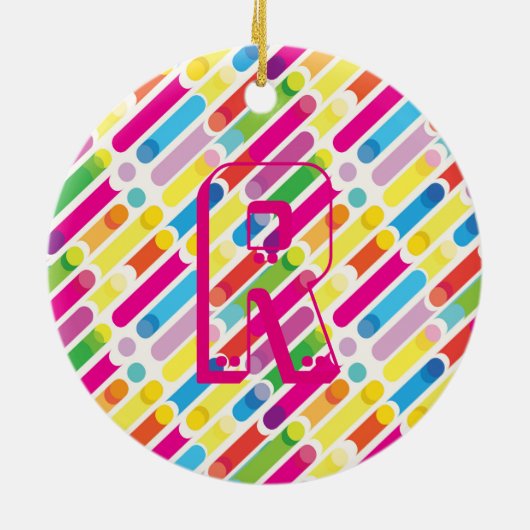 Monogram Rainbow Diagonal Lines Muster Pop Art Keramik Ornament (Hinten)
