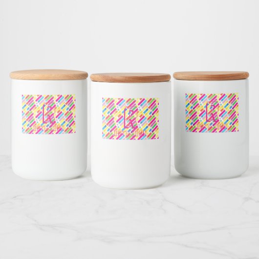 Monogram Rainbow Diagonal Lines Muster Pop Art Lebensmitteletikett (Flaschen)