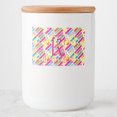 Monogram Rainbow Diagonal Lines Muster Pop Art Lebensmitteletikett (Vorderseite)