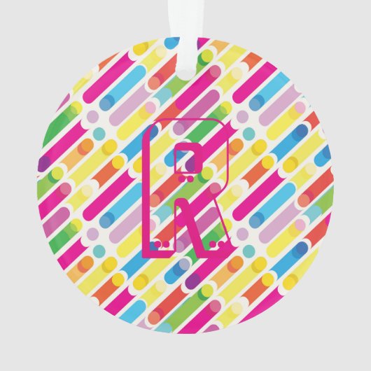 Monogram Rainbow Diagonal Lines Muster Pop Art Ornament (Rückseite)