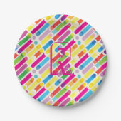 Monogram Rainbow Diagonal Lines Muster Pop Art Pappteller (Vorderseite)