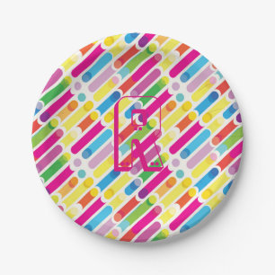Monogram Rainbow Diagonal Lines Muster Pop Art Pappteller