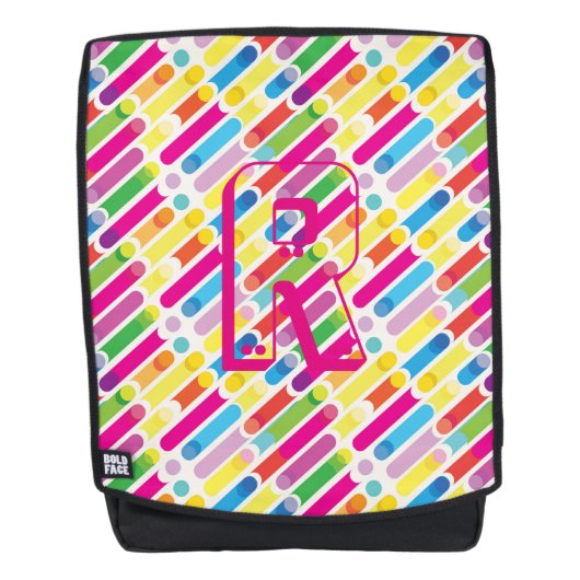 Monogram Rainbow Diagonal Lines Muster Pop Art Rucksack (Vorderseite)