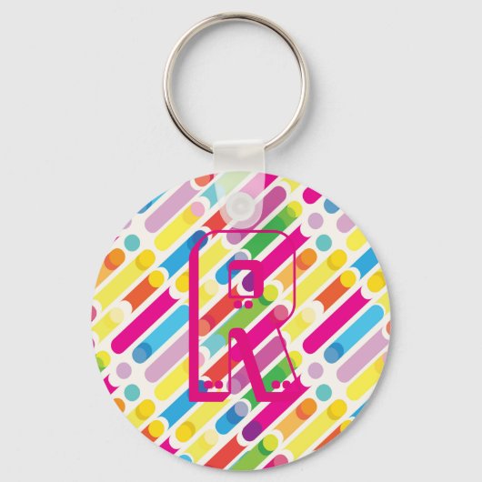 Monogram Rainbow Diagonal Lines Muster Pop Art Schlüsselanhänger (Vorderseite)