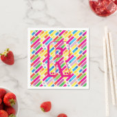 Monogram Rainbow Diagonal Lines Muster Pop Art Serviette (Beispiel)
