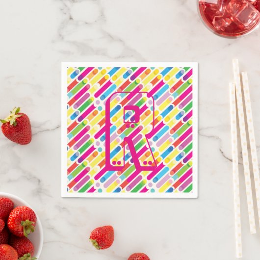 Monogram Rainbow Diagonal Lines Muster Pop Art Serviette (Beispiel)