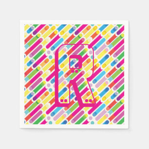 Monogram Rainbow Diagonal Lines Muster Pop Art Serviette