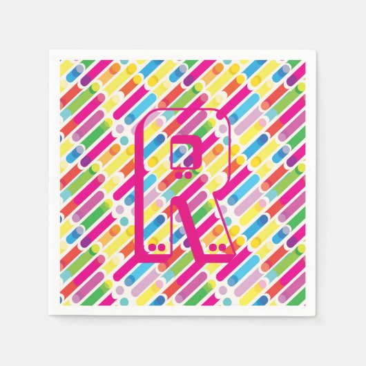 Monogram Rainbow Diagonal Lines Muster Pop Art Serviette (Vorderseite)