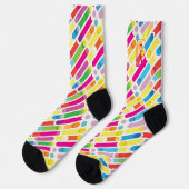 Monogram Rainbow Diagonal Lines Muster Pop Art Socken (Linkes Detail)