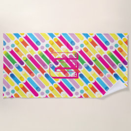 Monogram Rainbow Diagonal Lines Muster Pop Art Strandtuch