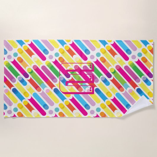 Monogram Rainbow Diagonal Lines Muster Pop Art Strandtuch (Vorderseite)