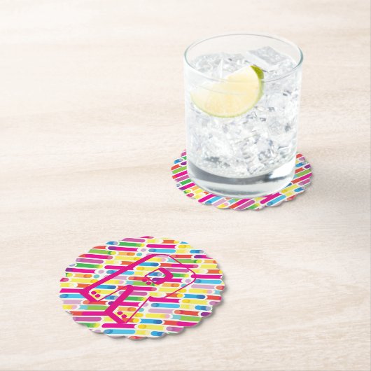 Monogram Rainbow Diagonal Lines Muster Pop Art Untersetzer (Vor Ort)