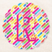 Monogram Rainbow Diagonal Lines Muster Pop Art Untersetzer (Vorderseite)