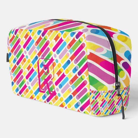 Monogram Rainbow Diagonal Lines Muster Pop Art Waschbeutel (Rechte Ecke)