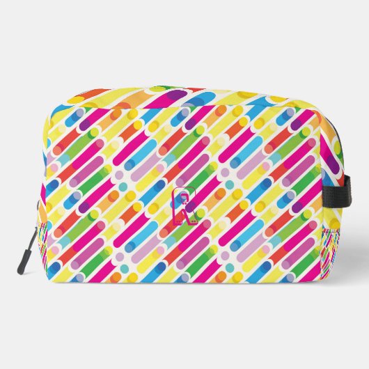 Monogram Rainbow Diagonal Lines Muster Pop Art Waschbeutel (Rückseite)