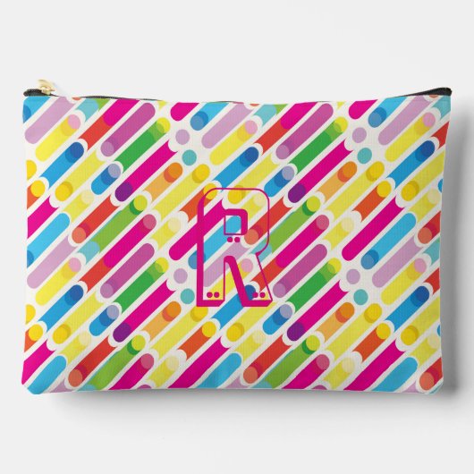Monogram Rainbow Diagonal Lines Muster Pop Art Zubehörtasche (Vorderseite)