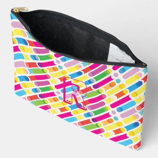 Monogram Rainbow Diagonal Lines Muster Pop Art Zubehörtasche (Offen)