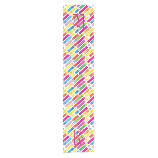 Monogram Rainbow Diagonal Lines Pattern Pop Art Kurzer Tischläufer (Vorderseite)
