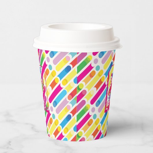 Monogram Rainbow Diagonal Lines Pattern Pop Art Pappbecher (Rechts)