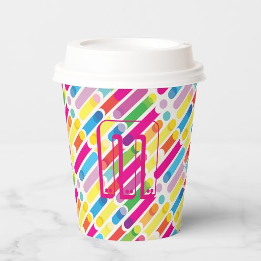 Monogram Rainbow Diagonal Lines Pattern Pop Art Pappbecher (Vorderseite)