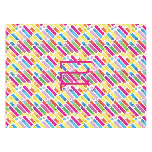Monogram Rainbow Diagonal Lines Pattern Pop Art Tischdecke (Vorderseite (Horizontal))